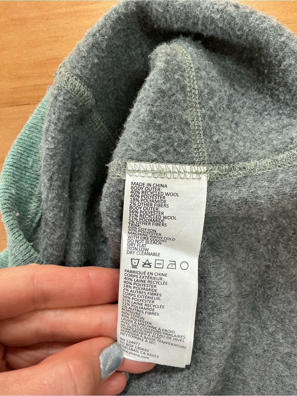 Prana Teal Lucia Wool Sweater Funnel Mock Neck Herringbone details Sz XL - Picture 7 of 8